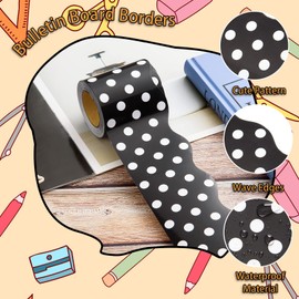 99 Ft Bulletin Board Border 3 Rolls Black and White Dots Scalloped Borders Trim Decorative Classroom Bulletin Board Rolled Trim Back to School Decoration for Home Classroom School Office Decoration
