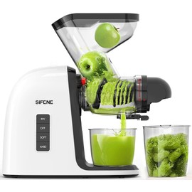 SiFENE Slow Masticating Juicer Machine, Dual 3" Wide Mouth, Anti-Clog Function, Wheatgrass, and Fruit Juice Extractor Maker. Easy to Clean & Non-BPA, White