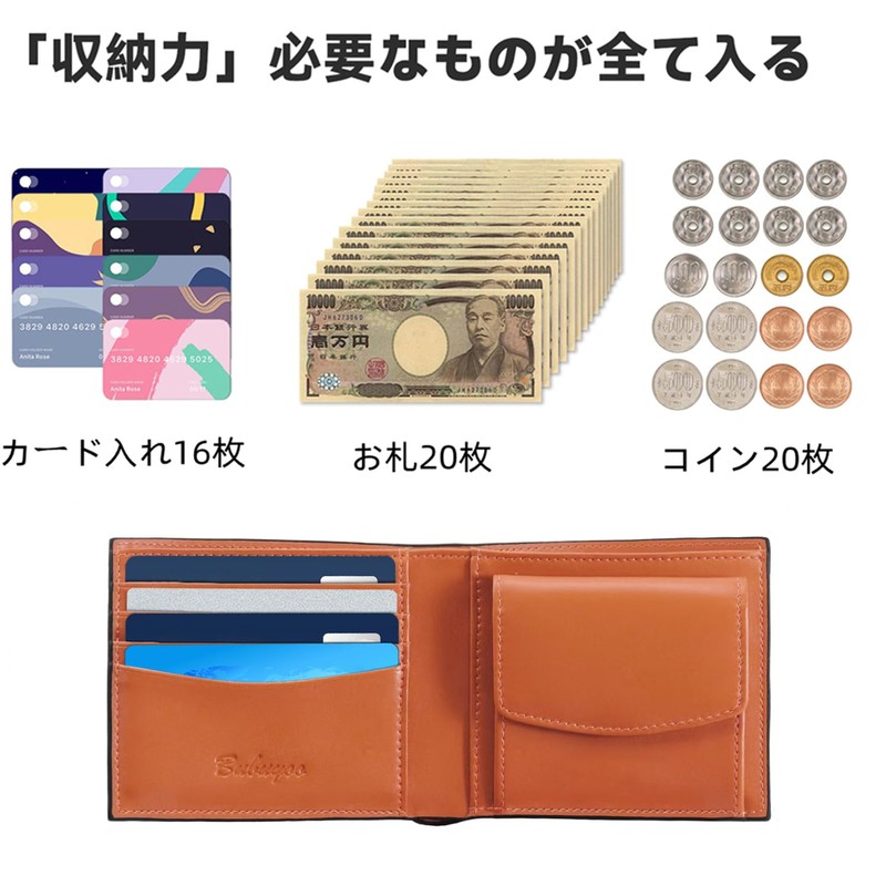 Bubuyoo Men's Bi-fold Wallet, Genuine Leather, Skimming, Thin, Large Capacity,