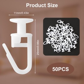 Curtain Hooks for Rails 34 mm, 50 Pieces Plastic Curtain Gliders, Curtain Hooks for Caravans, Curtain Rolls, White, Motorhome, Robust Curtain Rolls, Curtain Hooks for Caravan