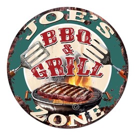 Joe’S BBQ and Grill Zone Rustic Shabby Vintage Style Birthday Valentine's Day Father's Day for Bar Shed Workshop Tavern Man cave Game Room