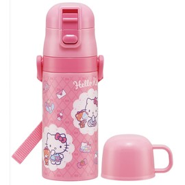 Skater SKCP3-A Children's Stainless Steel Water Bottle, 2-Way Drinking Straw, 14.1 fl oz (410 ml), Cup Drinking, 11.8 fl oz (350 ml), Kitty, Fashionable Girl, Kid-friendly Lightweight, Girls, Hot and