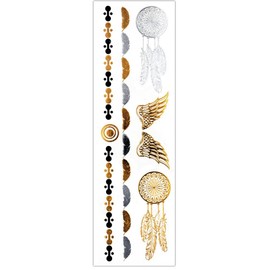 10 Sheets Temporary Feather Tattoos Bracelet Tattoos Gold and Silver Tattoos Metallic Tattoos W2