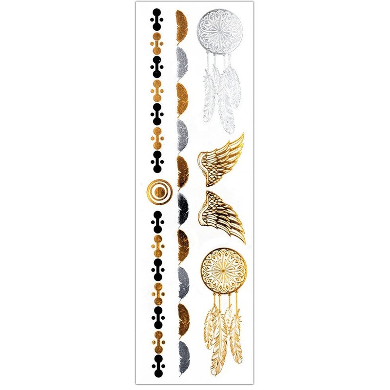 10 Sheets Temporary Feather Tattoos Bracelet Tattoos Gold and Silver