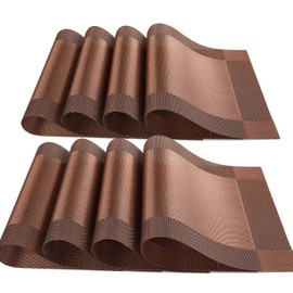 YOY Set of 8 Kitchen PVC Placemats - Fahion Dining Room Table Eat Mats for Kids Rectangle Washable Decor Jacquard Woven Plastic Vinyl Simple Style Place Mats, Brown