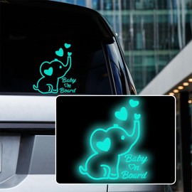 Iprokiu High Intensity Reflective Baby on Board Car Decal Cartoon Cute Elephant Kids on Board Car Sticker Waterproof Safety Warning Decal Baby in Car Sticker (Mint Green)