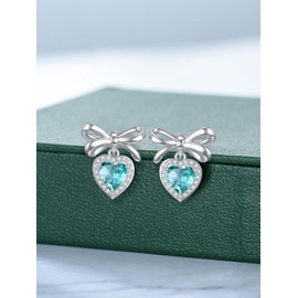 OCJ December Birthstone Bow Earrings Women 925 Sterling Silver Heart Birthstone Stud Earrings Birthday Jewelry Christmas Gifts for Her