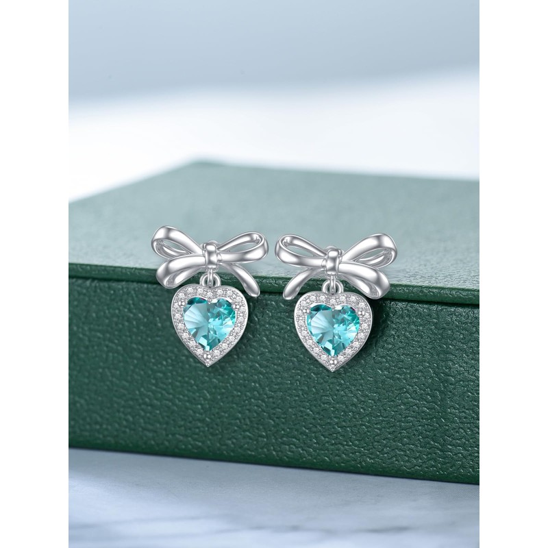 OCJ December Birthstone Bow Earrings Women 925 Sterling Silver Heart
