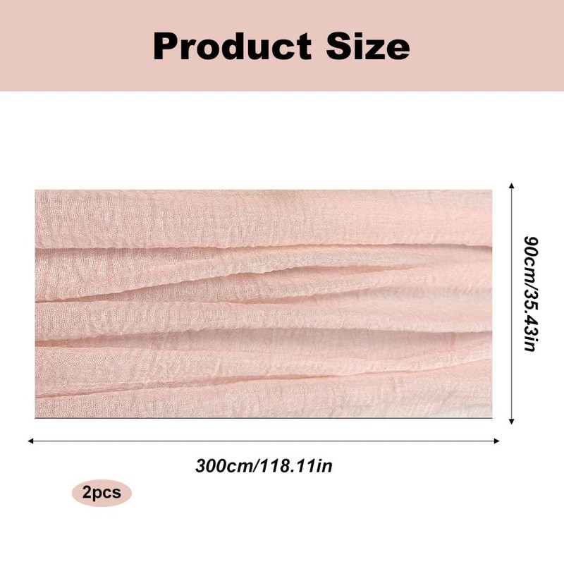 2 PCS Pink Cheesecloth Table Runners, 90x300 cm Boho Dusty