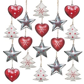 Logbuch-Verlag 18 Christmas Tree Pendants Metal Red White Silver 5 cm Tin Pendant