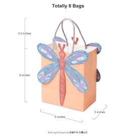 Cheerland Dragonfly Gift Bags for Pastel Garden Woodland Theme Birthday Baby Shower Celebrations Spring Party Favor Treat Candy Supplies and Decorations (Pack of 8)