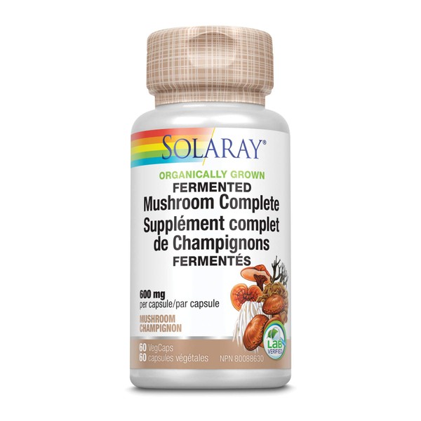 Solaray Organically Grown Fermented Mushroom Complete 600 mg | Healthy Immune Function Support | 60 VegCaps