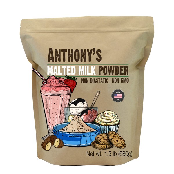 Anthony's Malted Milk Powder 1.5lb, For Ice Cream, Milk Shakes,