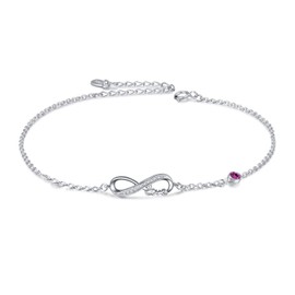 Infinity Anklet Sterling Silver 925 Women's Adjustable Infinity Anklet with Crystals 27 cm, Sterling Silver, Crystal