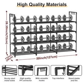 DYJIEKAI 3-Row 4-Tier Shoe Rack, Black Metal Shoe Racks, Stackable Shoe Shelf with Multifunctional Hooks, Hold 24-30 Pairs, Space Saving Shoe Rack, Shoes Rack for Closet,Show Rack