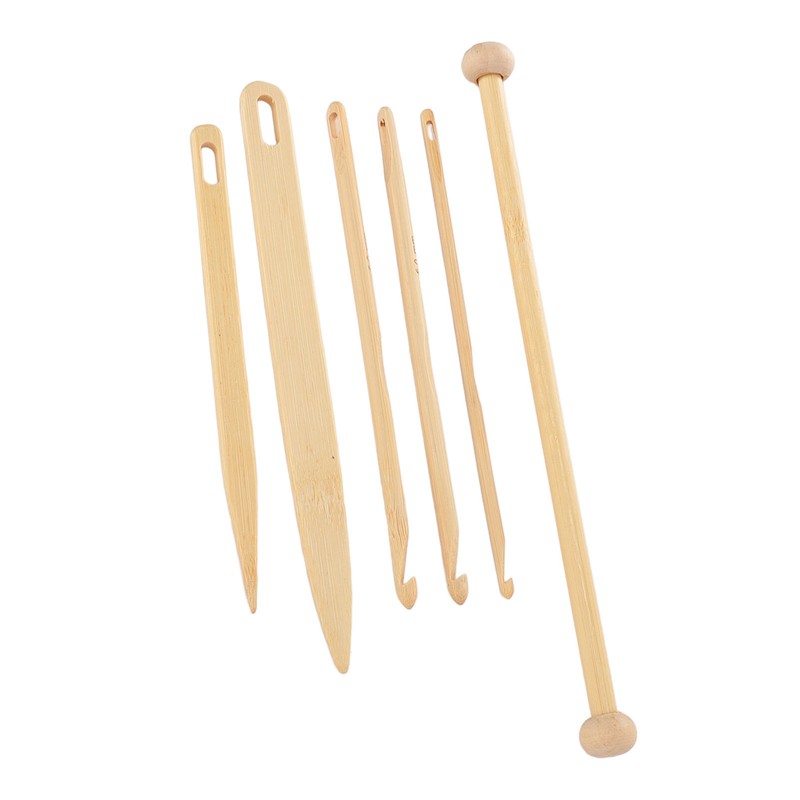 6Pcs Wood Hand Loom Stick Set Wood Weaving Crochet Needle