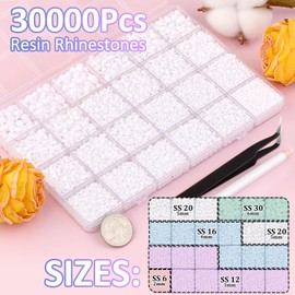 30000Pcs White Rhinestones for Bedazzling with B7000 Jewelry Glue, Bedazzler Kit Bulk Flatback Gems, Resin Rhinestones for Crafting Crafts Clothing Shoes Fabric Nail Art Assorted Size 2/3/4/5/6mm