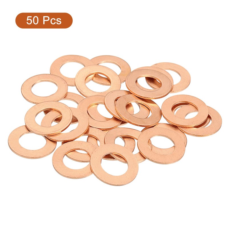 sourcing map M10 Flat Washer, 50 Pcs Copper Ring Flat