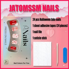 Valentine's Day Press on Nails Short Square Pink Red Heart Line Fake Nails French Romantic Design Glossy Acrylic Fake Nail with Nail Glue Nude Red Stick on Nails False Nails for Women and Girls 24Pcs