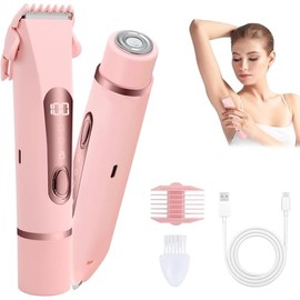 Depiladora Eléctrica Mujer 2 en 1 Facial y Bikini USB-C IPX7 (Rosa) | Doble cabezal para zonas sensibles, rostro, muslos y brazos. Uso en seco o húmedo, pantalla LCD y cepillo incluido