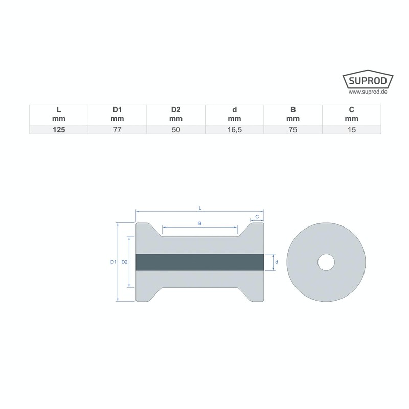 SUPROD Polyurethane Slide Roller Keel Roll Bobbin PU 125 mm