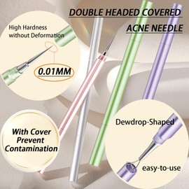 2-in-1 Professional Stainless Steel Acne Removal Needle, Whitehead&Blackhead Remover Tool, Pimples Comedone Extractor Removal Tool, Double Ended Needle with Cap Removal for Nose Face Tools (Sliver)