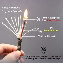PSKOOK Paracord Survival Cord with Waxed Tinder Fishing Line Cotton Thread Outdoor Commercial Grade Braided Fire Parachute Cord Ropes (Khaki-25FT, 25FT)