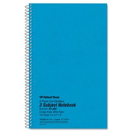 National 33360 3 Subject Wirebound Notebook College Rule 6 x 9 1/2 White 150 Sheets