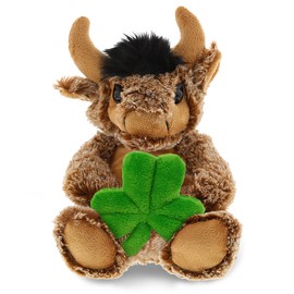 DolliBu Super Soft Sitting Buffalo Stuffed Animal with Green Plush Shamrock, Cute Green Shamrock Plush, St Patricks Day Stuffed Animal Buffalo, Good Luck St Patricks Day Toys for Kids, Baby - 8.5 Inch