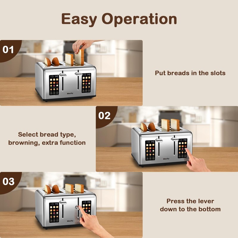 Mecity 4 Slice Toaster with Touch Screen Control, 4 Wide