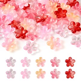50 Pcs Glass Flower Beads Red Flower Petaline Lampwork Beads Crystal Flower Bead Charms Cute Flower Leaf Bead Caps for DIY Spring Craft Earring Bracelet Jewelry Making