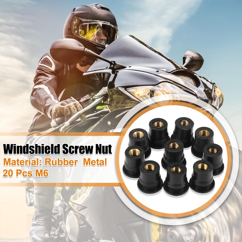 Motoforti Pack of 20 Motorcycle M6 Straight Rubber Windscreen Bolts