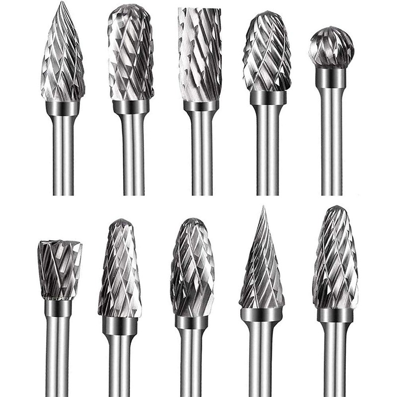 ANCLLO 10pcs Double Cut Tungsten Steel Solid Carbide Rotary Burrs