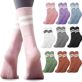 10 pares de Calcetines largos de yoga con agarre para mujer, calcetines de yoga antideslizantes, calcetines de pilates para mujer para Deportes de Interior, Pilates, Yoga, Ballet (8 color）