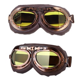 HALLWAYEE Retro Motorcycle Goggles Vintage Pilot Goggles Cruiser Scooter Goggles Bike Racer Cruiser Touring Glasses for Helmet (Yellow Lens)
