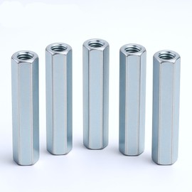 5pcs M6×40 Long Rod Nut, Hex Coupling Nut, M6*40 Zinc-Plated Carbon Steel Hex Hexagonal Sleeve Nut Standoff Threaded Fasteners for Installing and Fixing