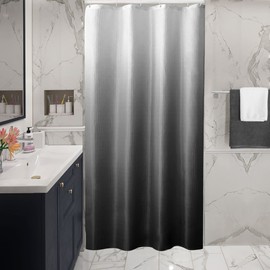 Gibelle Small Stall Shower Curtain 36 x 72, Narrow Half Black Ombre Shower Curtain for Bathroom, Waffle Weave Fabric Shower Curtain Set with Hooks, Water Repellent, Machine Washable