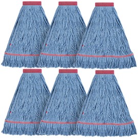 Matthew Cleaning 24oz Heavy Duty Mop Head Commercial Replacement for General and Floor Cleaning , Wet Industrial Blue Cotton Looped End String Head Refill (Pack of 6) Blue
