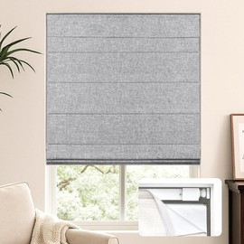 LazBlinds No Tools No Drill Cordless Roman Shades for Windows, Blackout Thermal Insulated UV Blocking Window Blinds, Lightweight Fabric Blinds for Indoor Windows, 26" W x 60" H, Blackout - Grey
