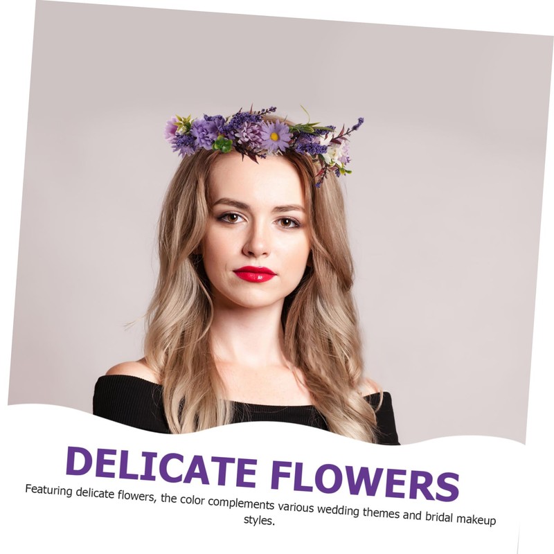 Mikinona Handmade Bridal Flower Crown Headband with Simulated Flowers Soft