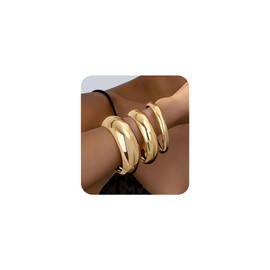 Chunky Gold Bangle Bracelets for Women, Dainty 14k Gold Plated Big Stackable Bangles Set, Trendy Cuff Bracelet Stack Fashion Jewelry Gifts