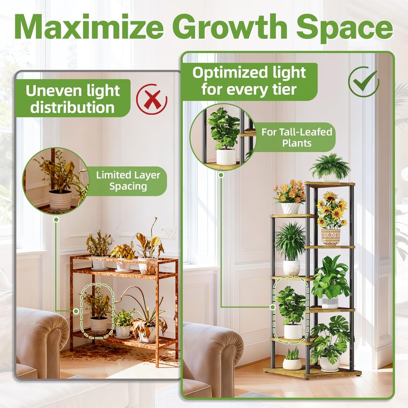 iDavosic.ly 6 Tier Wooden Plant Stand Indoor, 49 Inch Tall,