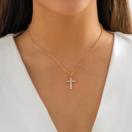 Clataly Cross Necklace for Women Simple Tiny Cross Pendant Necklaces Jewelry Gifts for Women (Gold)