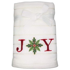 Sleigh Hill Trading Co. Set of 2 Embroidered Joy & Mistletoe with Silver Thread Stripes White Hand Towels for Christmas Bathroom Decor, Christmas Hand Towels, Christmas Decorations