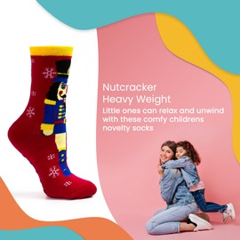 Nutcracker Ballet Gifts, Novelty Crew Socks for Kids, Girls and Boys, Fun Cute Funky Childrens Cozy Warm Comfy Winter Socks, Heavyweight, Red Nutcracker