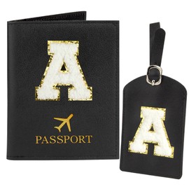 Passport Holder for Travel Essentials for Women Initial Luggage Tags for Suitcase PU Leather Passport Cover International Travel Must Haves Cute Passport Wallet Waterproof Case Name Tag for Luggage A