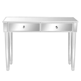 Bonnlo Mirrored Console Table with 2 Drawers Silver Desk