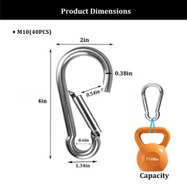 ASMJMJ 40Pcs 4" Heavy Duty Spring Snaps,M10 3/8" Spring Snap Hooks,Lifeline, Safety Hook,Quick Link Dog Chains, Camping,Used for Safe Mountain Climbing Swing Hammock Gym Outdoor