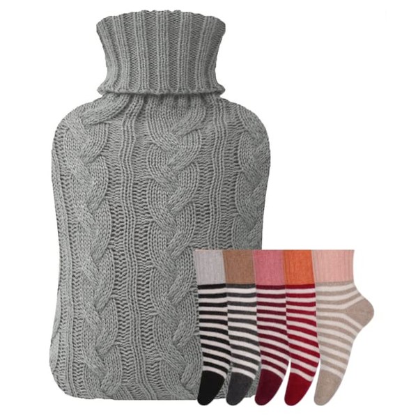 2L Hot Water Bottle with Cover UK & 5 Pairs