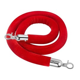 Barrier Rope Crowd Control Lint Rope with Hooks Queue Post Stanchion Red Post Poles Velvet Hanging Portable Set Line 1.5M Round Top Stand Security Barriers Management VIP (Red Silver Rope)